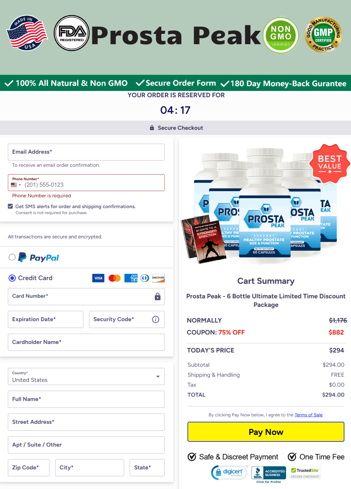 Prosta Peak Checkout page